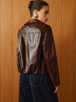 COMMENSE Faux Leather Zipper Short Polo Jacket* Outerwear|Jackets