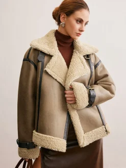 COMMENSE Faux Leather Zipper Teddy Coat* Outerwear|Coats