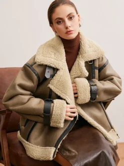 COMMENSE Faux Leather Zipper Teddy Coat* Outerwear|Coats