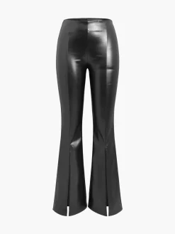 COMMENSE Faux Leather Zippered Flare Pants* Pants|Bottoms