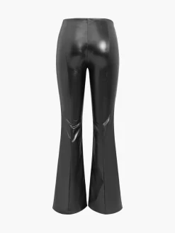 COMMENSE Faux Leather Zippered Flare Pants* Pants|Bottoms