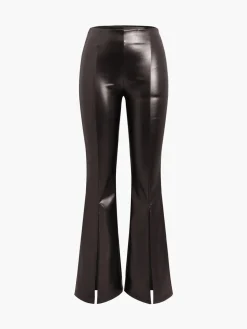 COMMENSE Faux Leather Zippered Flare Pants* Pants|Bottoms