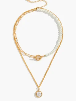 COMMENSE Faux Pearl Disc Pendant Necklace* Necklaces|Accessories
