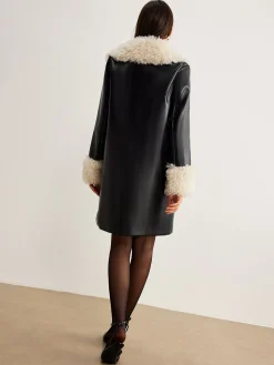 COMMENSE Feather Collar Faux Leather Jacket Without Belt* Outerwear|Jackets