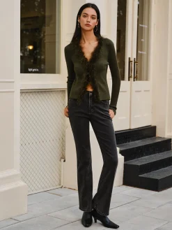 COMMENSE Feather Trim Wool-Blend Slim Sweater* Sweater Tops|Sweaters & Cardigans