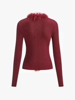 COMMENSE Feather Trim Wool-Blend Slim Sweater* Sweater Tops|Sweaters & Cardigans