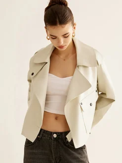 COMMENSE Flap-Pocket Faux Leather Jacket* Outerwear|Jackets