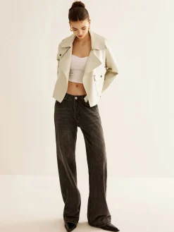COMMENSE Flap-Pocket Faux Leather Jacket* Outerwear|Jackets