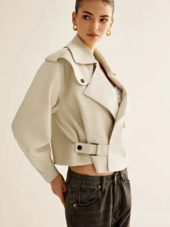 COMMENSE Flap-Pocket Faux Leather Jacket* Outerwear|Jackets
