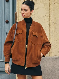 COMMENSE Flap-Pockets Zipper Suede Jacket* Outerwear|Jackets