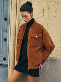 COMMENSE Flap-Pockets Zipper Suede Jacket* Outerwear|Jackets