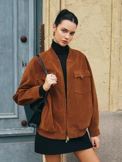 COMMENSE Flap-Pockets Zipper Suede Jacket* Outerwear|Jackets