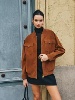 COMMENSE Flap-Pockets Zipper Suede Jacket* Outerwear|Jackets