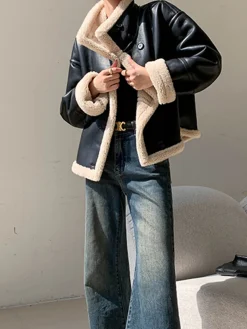 COMMENSE Fleece Lined Faux Leather Jacket* Outerwear|Jackets