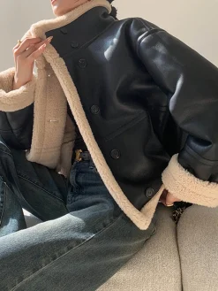 COMMENSE Fleece Lined Faux Leather Jacket* Outerwear|Jackets