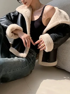 COMMENSE Fleece Lined Faux Leather Jacket* Outerwear|Jackets