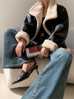 COMMENSE Fleece Lined Faux Leather Jacket* Outerwear|Jackets