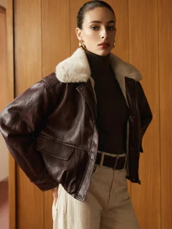 COMMENSE Fleece Lined Faux Leather Zipper Coat* Outerwear|Coats