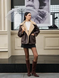 COMMENSE Fleecing Faux Leather Lapel Jacket* Outerwear|Jackets