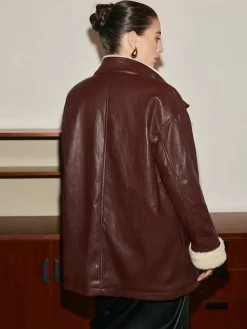 COMMENSE Fleecing PU Leather Belted Jacket* Outerwear|Jackets