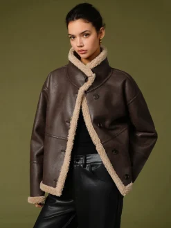 COMMENSE Fleecing PU Leather Warm Jackets* Outerwear|Jackets