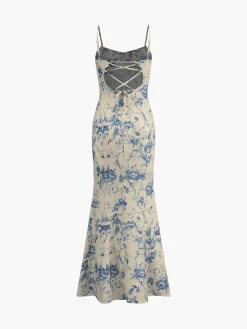 COMMENSE Floral Backless Lace-Up Long Dress* Casual Dresses|Floral Dresses