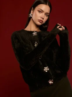 COMMENSE Floral Button Fuzzy Cardigan* Cardigans|Sweaters & Cardigans