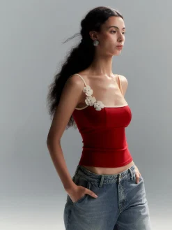 COMMENSE Floral Contrast Trim Bodycon Cami Top* Tank Tops & Camis|Tops