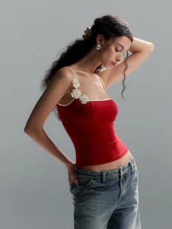 COMMENSE Floral Contrast Trim Bodycon Cami Top* Tank Tops & Camis|Tops