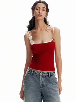 COMMENSE Floral Contrast Trim Bodycon Cami Top* Tank Tops & Camis|Tops