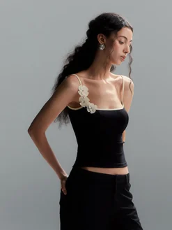COMMENSE Floral Contrast Trim Bodycon Cami Top* Tank Tops & Camis|Tops