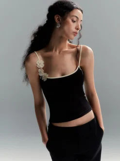 COMMENSE Floral Contrast Trim Bodycon Cami Top* Tank Tops & Camis|Tops
