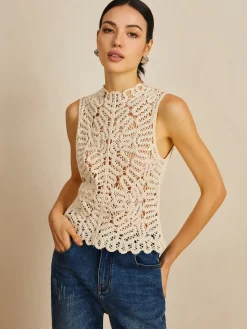 COMMENSE Floral Crochet Hollow Out Sweater Vest* Sweater Vests|Sweaters & Cardigans
