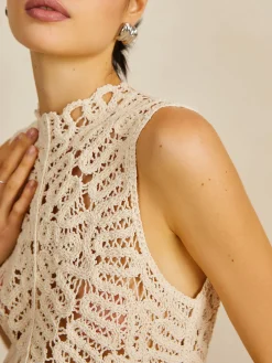 COMMENSE Floral Crochet Hollow Out Sweater Vest* Sweater Vests|Sweaters & Cardigans