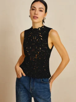 COMMENSE Floral Crochet Hollow Out Sweater Vest* Sweater Vests|Sweaters & Cardigans