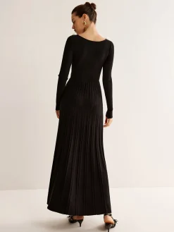 COMMENSE Floral Decor Pleated Sweater Dress* Black Dresses|Sweater Dresses