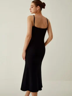 COMMENSE Floral Detail Slim Midi Dress* Black Dresses|Floral Dresses