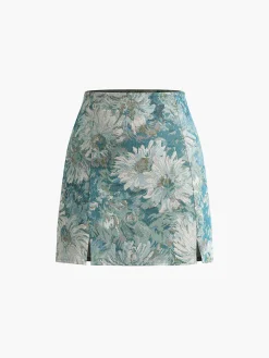 COMMENSE Floral Embroidery Split Mini Skirt* Skirts|Bottoms