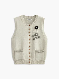 COMMENSE Floral Embroiled Pockets Knit Vest* Outerwear|Vests