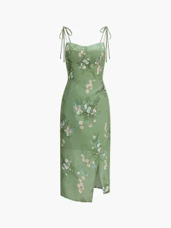 COMMENSE Floral Halter Chiffon Midi Dress* Casual Dresses|Floral Dresses