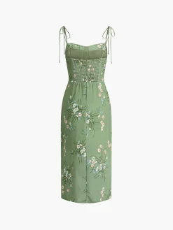 COMMENSE Floral Halter Chiffon Midi Dress* Casual Dresses|Floral Dresses