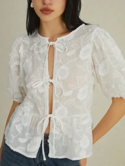 COMMENSE Floral Knotted Puff Sleeve Shirt* Blouses & Shirts|Tops