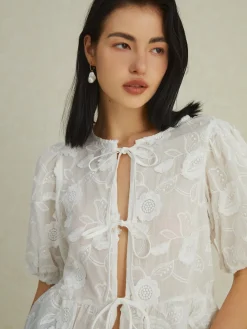 COMMENSE Floral Knotted Puff Sleeve Shirt* Blouses & Shirts|Tops