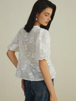 COMMENSE Floral Knotted Puff Sleeve Shirt* Blouses & Shirts|Tops