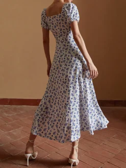 COMMENSE Floral Knotted Split Long Dress* Casual Dresses|Floral Dresses