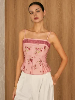 COMMENSE Floral Lace Trim Cami Top* Tank Tops & Camis|Tops