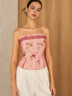 COMMENSE Floral Lace Trim Cami Top* Tank Tops & Camis|Tops