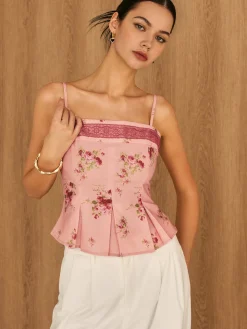 COMMENSE Floral Lace Trim Cami Top* Tank Tops & Camis|Tops