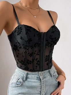 COMMENSE Floral Mesh Structured Corset* Corset Tops|Tops
