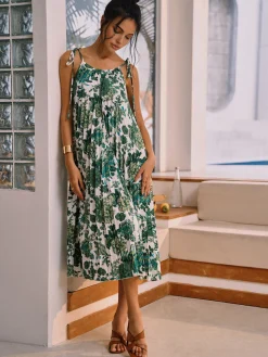 COMMENSE Floral Pleated Knotted Midi Dress* Casual Dresses|Floral Dresses